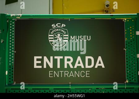 LISBON, PORTUGAL - Jul 13, 2021: The entrance sign of the Sporting Museum in Lisbon, Portugal Stock Photo