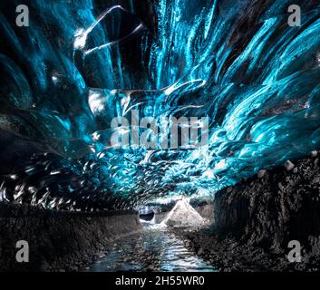Fascinating ice cave under Vatnajökull glacier. Stock Photo