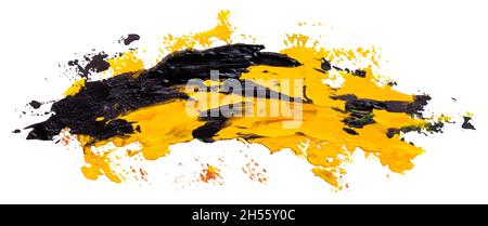 Black with yellow oil brush stroke. Abstract varnish splash trace shape. Glossy oil paint smear on white background. EPS10 vector illustration. Stock Vector