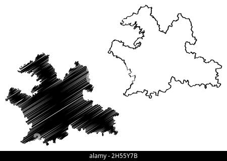 Solapur district (Maharashtra State, Pune Division, Republic of India) map vector illustration, scribble sketch Solapur map Stock Vector