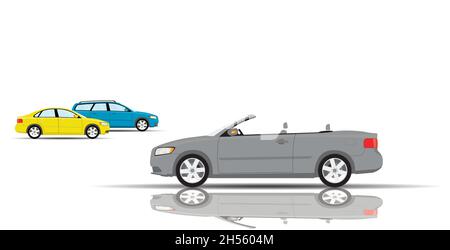 Passenger car with a convertible body. Options for choosing the type of car. Flat vector illustration. Stock Vector