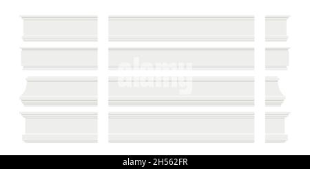 Set of white plastic or wood baseboards elements Stock Vector