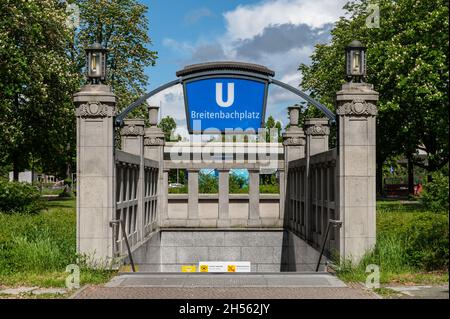 Entrance to the Breitenbachplatz underground station in landscape format Stock Photo