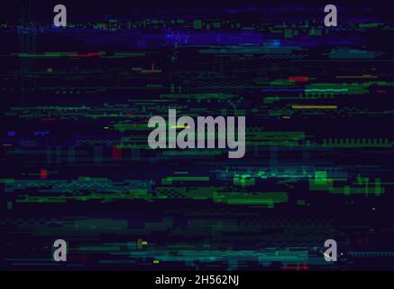 Glitch pattern digital cyberpunk technology vector illustration. Experimental optical texture design, geometric colorful decorative elements in abstract nostalgic fashion composition background Stock Vector