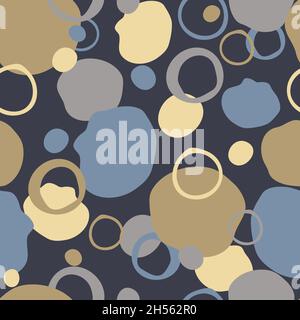 Seamless vector pattern with pastel paint stain on blue background. Decorative circle blob wallpaper design. Artistic fashion textile texture. Stock Vector