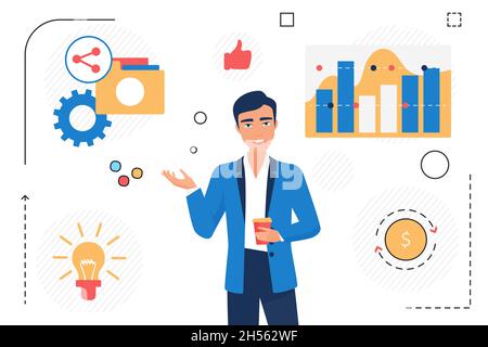 Statistical data in business, working with big data in corporation. Analytics of economic indicators, finance management , vector isolated Stock Vector