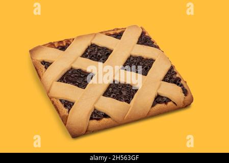 Square jam tart, pie crostata isolated on white Stock Photo
