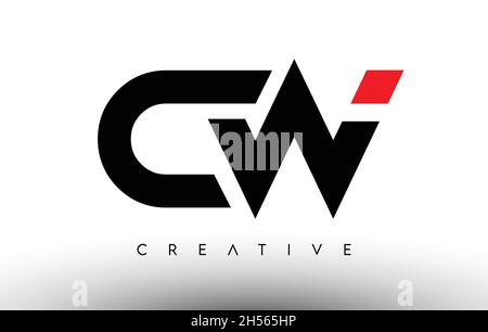 CW Creative Modern Letter Logo Design. CW Icon Letters Logo Vector Illustration with Black and Red Colors Stock Vector