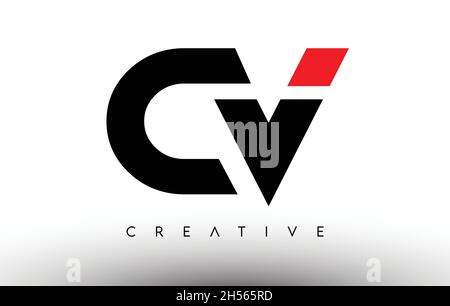 CV Creative Modern Letter Logo Design. CV Icon Letters Logo Vector Illustration with Black and Red Colors Stock Vector