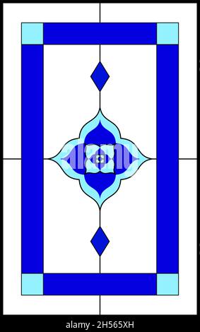Abstract geometric floral pattern in a rectangular and square frame Colourful stained glass window in classic style for ceiling or door panels, Vector Stock Vector