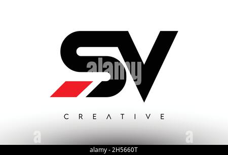 SV Creative Modern Letter Logo Design. SV Icon Letters Logo Vector Illustration with Black and Red Colors Stock Vector