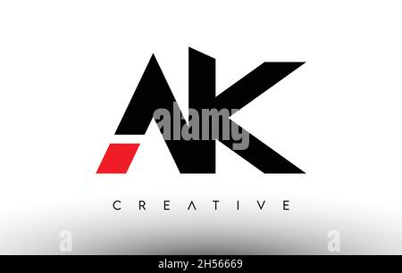 AK Creative Modern Letter Logo Design. AK Icon Letters Logo Vector Illustration with Black and Red Colors Stock Vector