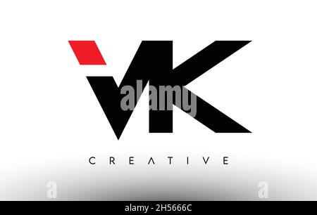 VK Creative Modern Letter Logo Design. VK Icon Letters Logo Vector Illustration with Black and Red Colors Stock Vector