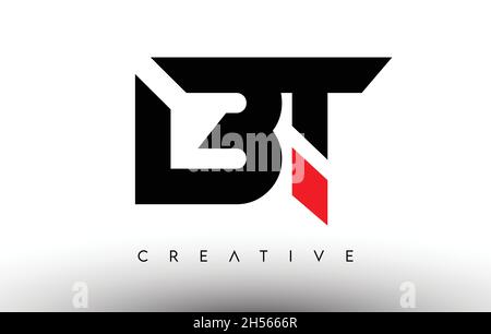 BT Creative Modern Letter Logo Design. BT Icon Letters Logo Vector Illustration with Black and Red Colors Stock Vector