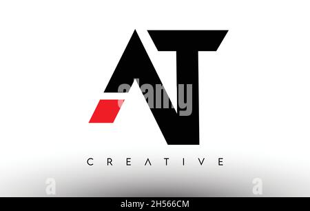 AT Creative Modern Letter Logo Design. AT Icon Letters Logo Vector Illustration with Black and Red Colors Stock Vector