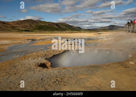 Geothermal area bubbling pools of mud steaming sulfuric gas Stock Photo