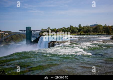 Niagara Falls stunning panorama with Prospect Point Observation Tower | Niagara Falls at summer on sunny day, beautiful view Stock Photo