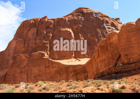 Arches National Park Park Avenue amazing landscape with stunning rock formations on sunny day Beautiful panorama with sandstone shaped in unusual form Stock Photo