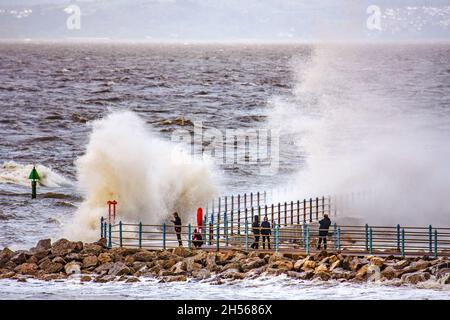 Heysham, Lancashire, U Nited Kingdom. 7th Nov, 2021. Wave Breaking over the Fishing Breakwater at Heysham during this afternoons High Tide Credit: PN News/Alamy Live News Stock Photo