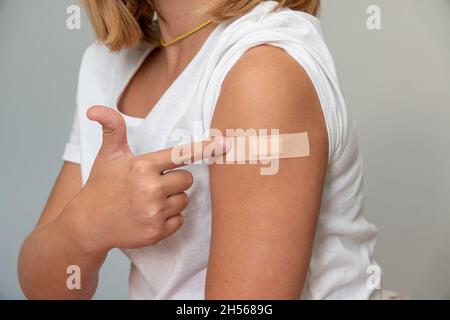 Children receiving vaccine at out side of the thigh.Children vaccine. Stock Photo