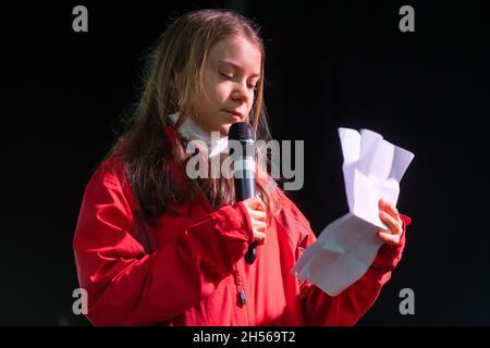 Greta Thunberg - giving a speech in George Square on 5 November 2021 after marching with Fridays For Future during COP26, Glasgow, Scotland, UK Stock Photo