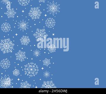 Winter background with snowflakes of different shapes and sizes. Vector illustration of design elements for greeting cards, posters, wallpaper, surfac Stock Vector