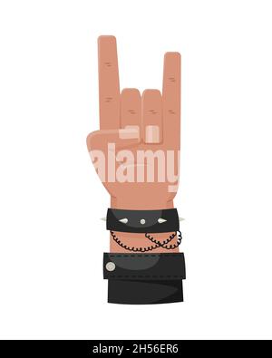 Vector illustration of hand gestures - rock on, heavy metal sign. Flat style man hand. Stock Vector