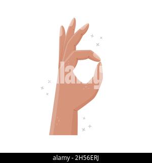 Vector illustration of a hand gesture - OK, approx. Flat style woman hand Stock Vector