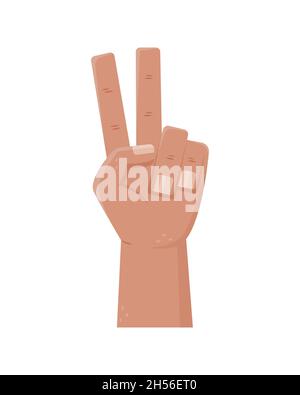 Vector illustration of hand gestures - victory. Flat style man hand. Stock Vector