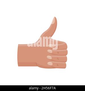 Vector illustration of a gesture sign - thumbs up, recommendation. Flat woman hand Stock Vector