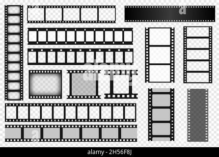 Cinema film strips, old movie reel frame, filmstrip roll. Vintage