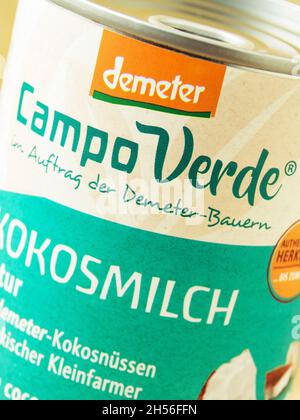 Hamburg, Germany - August 15  2021:  Kokosmilch Campo Verde Demeter Stock Photo