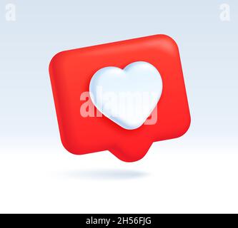 3d like icon, red speech bubble with heart symbol. Social media post notification, online communication chat element vector illustration. Sign for networking sites or mobile application Stock Vector