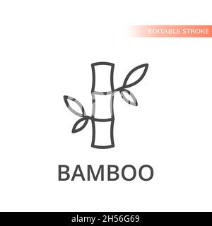 Bamboo with leaves line vector icon. Outline, editable stroke. Stock Vector