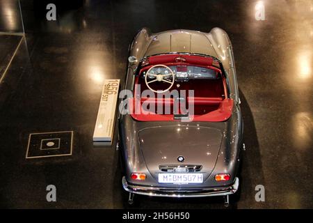 1956 BMW 507 , Rear view, gray color with red leather interior. It was ...