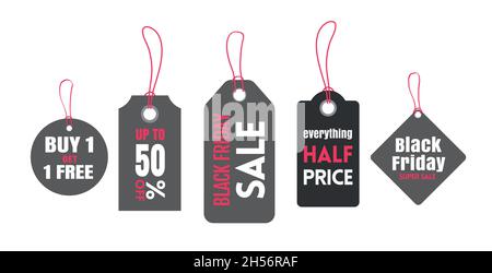 Paper Price Tag set for Black Friday. Stock Vector