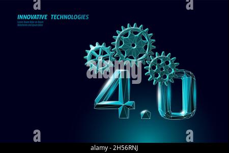 Low poly future industrial revolution concept. Industry 4.0 AI artificial cyber autonomous process. Online technology industry management. 3D Stock Vector