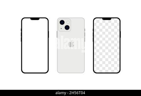 Iphone 13 white color. Realistic smartphone mockup. Vector Stock Vector