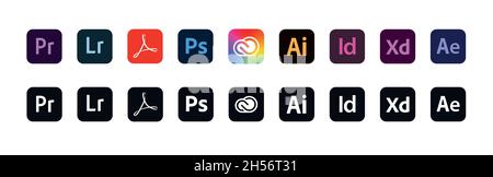 Kiev, Ukraine - October 5, 2020: Logo set of adobe products. Editorial vector. Stock Vector
