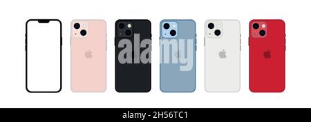 Set of mockup iphone 13 mini all colours. Isolated on white Stock Vector