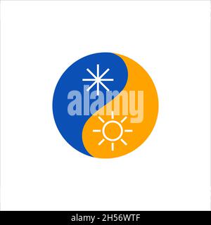 Snowflake and sun logo. Air conditioning icon. Weather sign. Heat and cold concept. Vector Stock Vector
