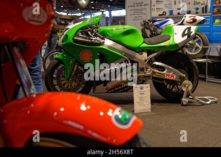 LYON, FRANCE, November 5, 2021 : A lot of motorbikes are shown this year in Salon Epoq'Auto, organized since 1979, with over 70,000 visitors each year Stock Photo