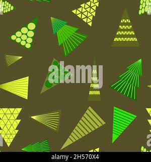 patter green christmas trees on a green background Stock Vector