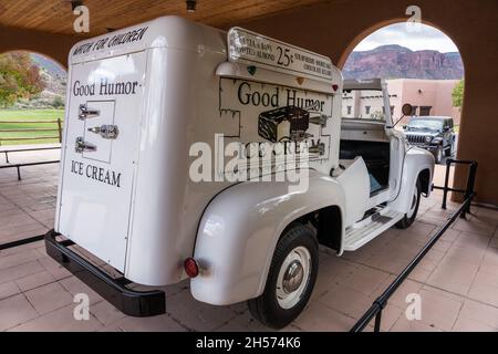 A rare fully-restored 1956 Ford F-100 Good Humor Ice Cream Truck in a car collection in Gateway, Colorado. Stock Photo