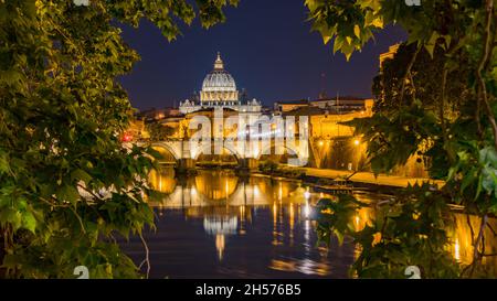 An illuminated castle at night in Rome Stock Photo