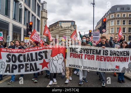 Marxist socialism fight for revolution banner, Global Day of Action for Climate Justice demonstration, London, UK. 6th November 2021 Stock Photo