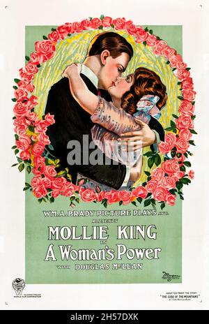 A Woman's Power (MGM, 1916) - Old and vintage movie poster feat Mollie King. W.M.A. Brady Picture Plays. Stock Photo