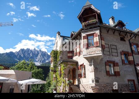 Villa Wachtler in Innichen is a market town and comune (municipality) in South Tyrol in northern Italy, Stock Photo