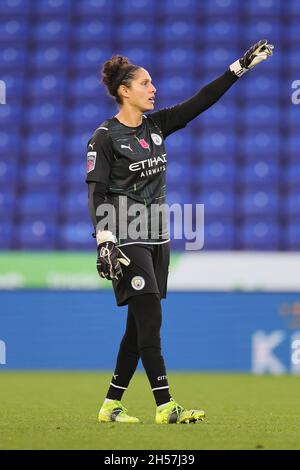 LEICESTER, GBR. 7TH NOV 2021. Karima Benameur of Manchester City during the Barclays FA Women's Super League match between Leicester City and Manchester City at the King Power Stadium, Leicester on Sunday 7th November 2021. (Credit: James Holyoak | MI News) Credit: MI News & Sport /Alamy Live News Stock Photo
