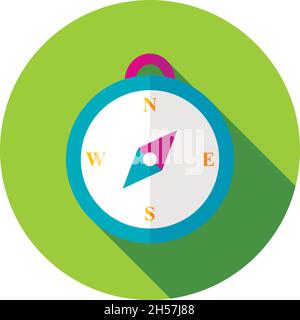 Compass flat icon with long shadow, eps 10 Stock Vector